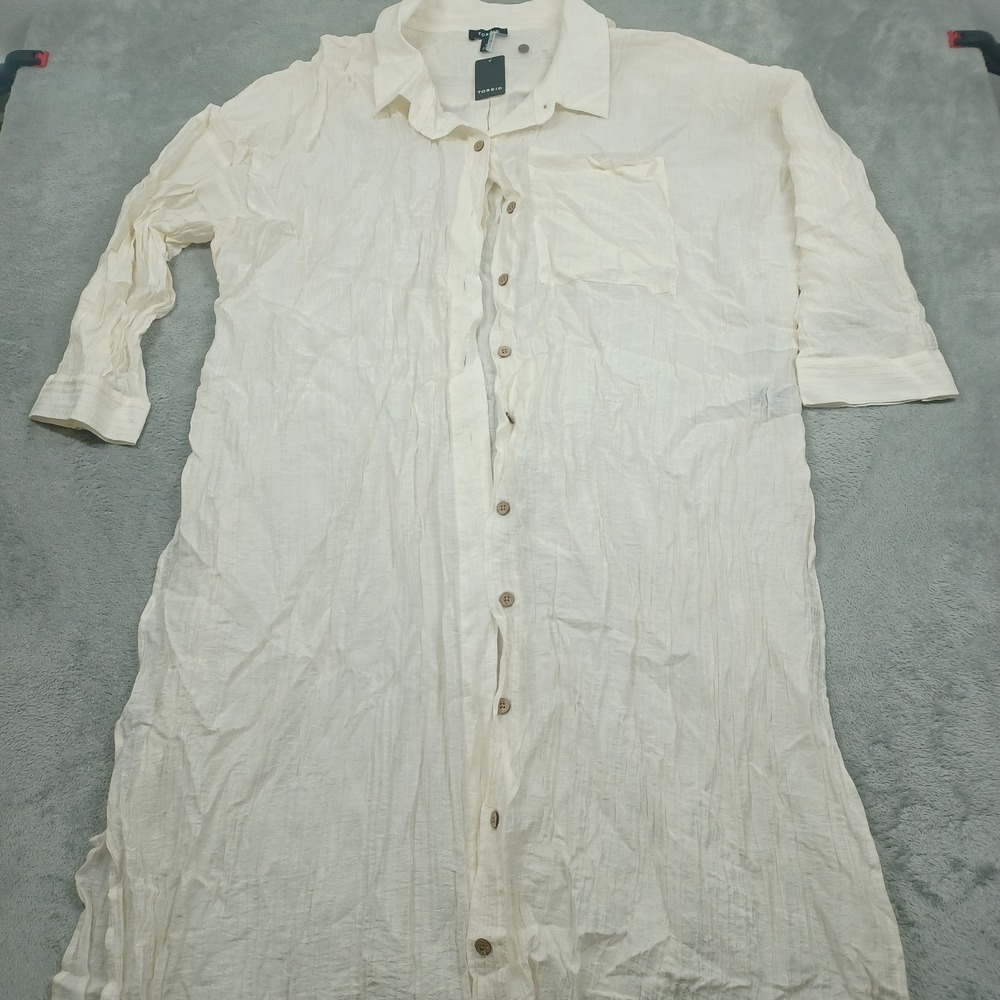 Torrid Top Womens‎ 5X White Textured Button Up Long Kimono NWT